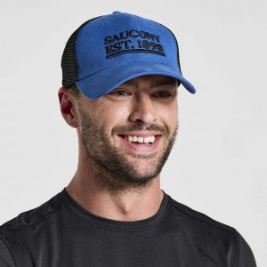 Saucony Adjustable Snap Back Men's Trucker Hats Blue | IRELAND MSVU