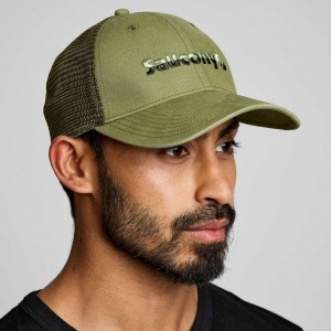 Saucony Adjustable Snap Back Men's Trucker Hats Olive | IRELAND WEBH