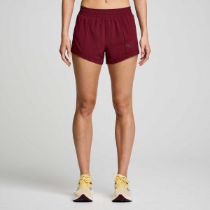 Saucony Outpace 3" Women's Shorts Burgundy | IRELAND PXKU