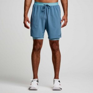 Saucony Outpace 7" 2-in-1 Men's Shorts Blue | IRELAND BFRY