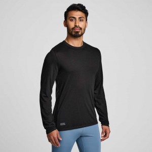 Saucony Peregrine Merino Long Sleeve Men's T-Shirt Black | IRELAND VIMN