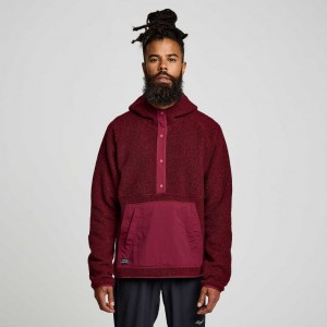 Saucony Recovery Sherpa Pullover Men's Hoodie Burgundy | IRELAND OBQP