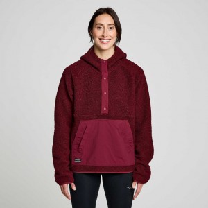 Saucony Recovery Sherpa Pullover Women's Hoodie Burgundy | IRELAND DNSK