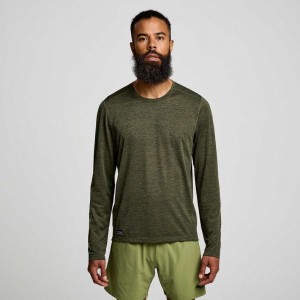 Saucony Stopwatch Graphic Long Sleeve Men's T-Shirt Olive | IRELAND UTBM