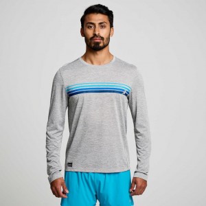 Saucony Stopwatch Graphic Long Sleeve Men's T-Shirt Light Grey | IRELAND AWGS