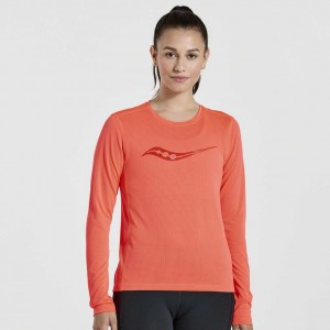 Saucony Stopwatch Graphic Long Sleeve Women's T-Shirt Orange | IRELAND JFYQ