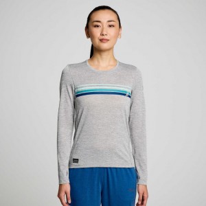 Saucony Stopwatch Graphic Long Sleeve Women's T-Shirt Light Grey | IRELAND STLI