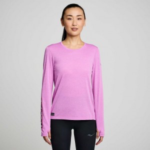 Saucony Stopwatch Graphic Long Sleeve Women's T-Shirt Purple | IRELAND HPYU