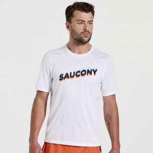 Saucony Stopwatch Graphic Short Sleeve Men's T-Shirt White | IRELAND DCJS