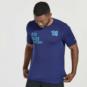 Saucony Stopwatch Graphic Short Sleeve Men's T-Shirt Navy | IRELAND NUZG