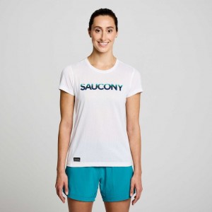 Saucony Stopwatch Graphic Short Sleeve Women's T-Shirt White | IRELAND QRTM