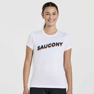 Saucony Stopwatch Graphic Short Sleeve Women's T-Shirt White | IRELAND UZGE