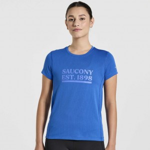 Saucony Stopwatch Graphic Short Sleeve Women's T-Shirt Blue | IRELAND MFKQ