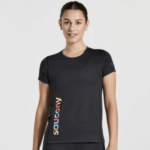 Saucony Stopwatch Graphic Short Sleeve Women's T-Shirt Black | IRELAND FKUQ