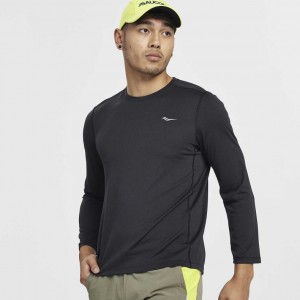 Saucony Stopwatch Long Sleeve Men's T-Shirt Black | IRELAND JSQE