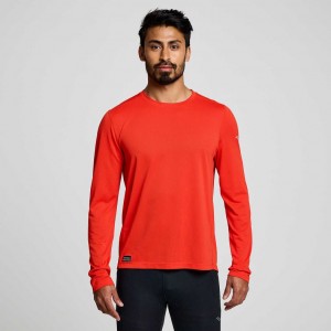 Saucony Stopwatch Long Sleeve Men's T-Shirt Red | IRELAND OVQT