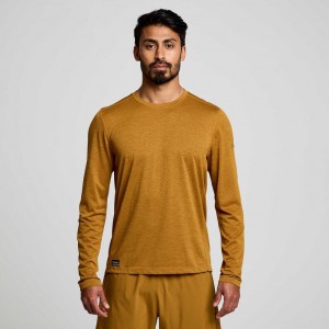 Saucony Stopwatch Long Sleeve Men's T-Shirt Brown | IRELAND VFGH