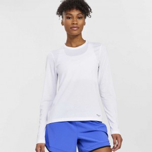 Saucony Stopwatch Long Sleeve Women's T-Shirt White | IRELAND DNUW