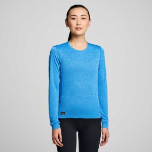 Saucony Stopwatch Long Sleeve Women's T-Shirt Blue | IRELAND LXPY