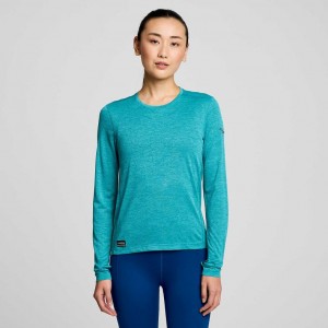 Saucony Stopwatch Long Sleeve Women's T-Shirt Turquoise | IRELAND BGUM