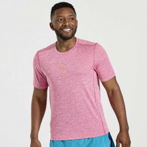 Saucony Stopwatch Short Sleeve Men's T-Shirt Pink | IRELAND ZQAF