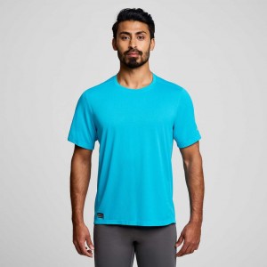 Saucony Stopwatch Short Sleeve Men's T-Shirt Blue | IRELAND WZSO