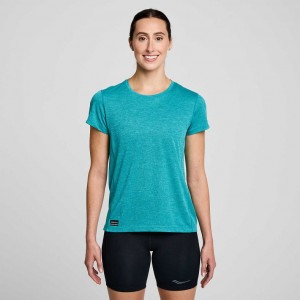 Saucony Stopwatch Short Sleeve Women's T-Shirt Turquoise | IRELAND WEAG