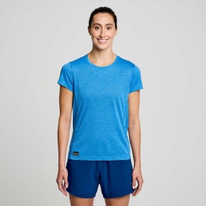 Saucony Stopwatch Short Sleeve Women's T-Shirt Blue | IRELAND NOYS