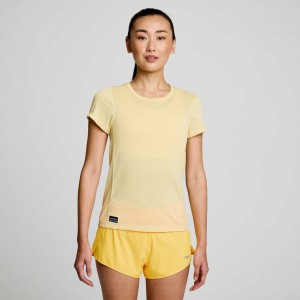 Saucony Stopwatch Short Sleeve Women's T-Shirt Yellow | IRELAND IJCL