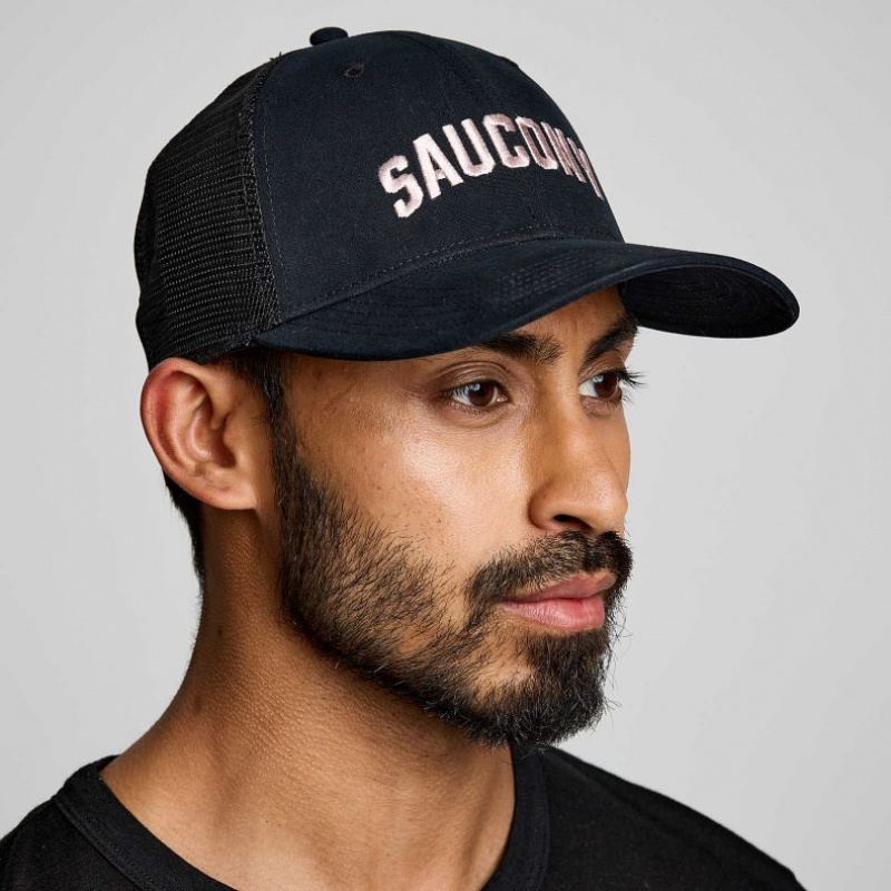 Saucony Adjustable Snap Back Men\'s Trucker Hats Black | IRELAND TPQW