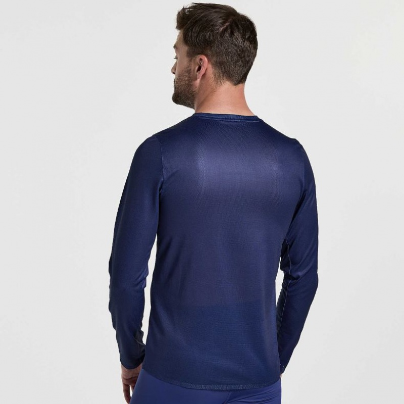 Saucony Elite Long Sleeve Men's T-Shirt Navy | IRELAND VMXB