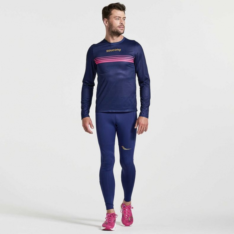 Saucony Elite Long Sleeve Men's T-Shirt Navy | IRELAND VMXB