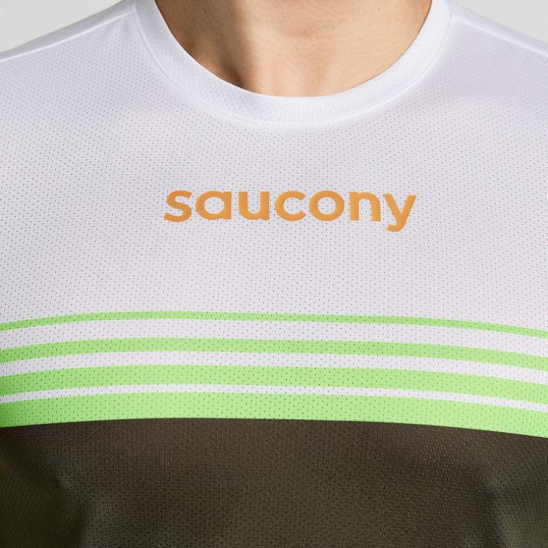 Saucony Elite Long Sleeve Men's T-Shirt White / Black | IRELAND FNJX