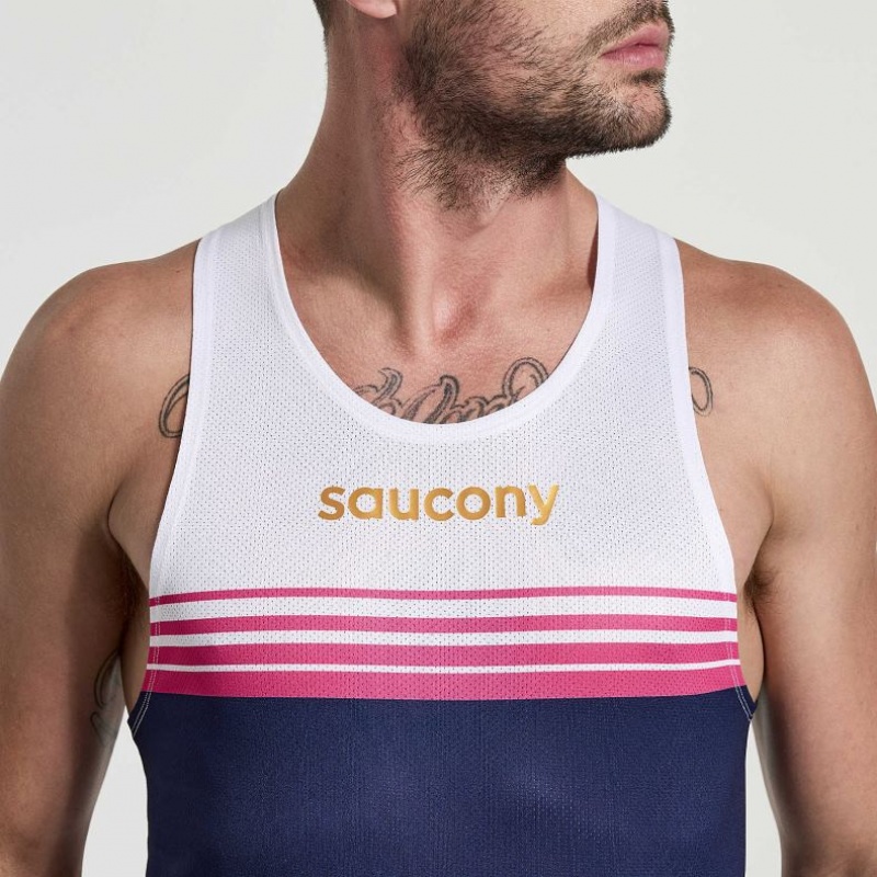 Saucony Elite Men's Singlet White / Navy | IRELAND ACDW