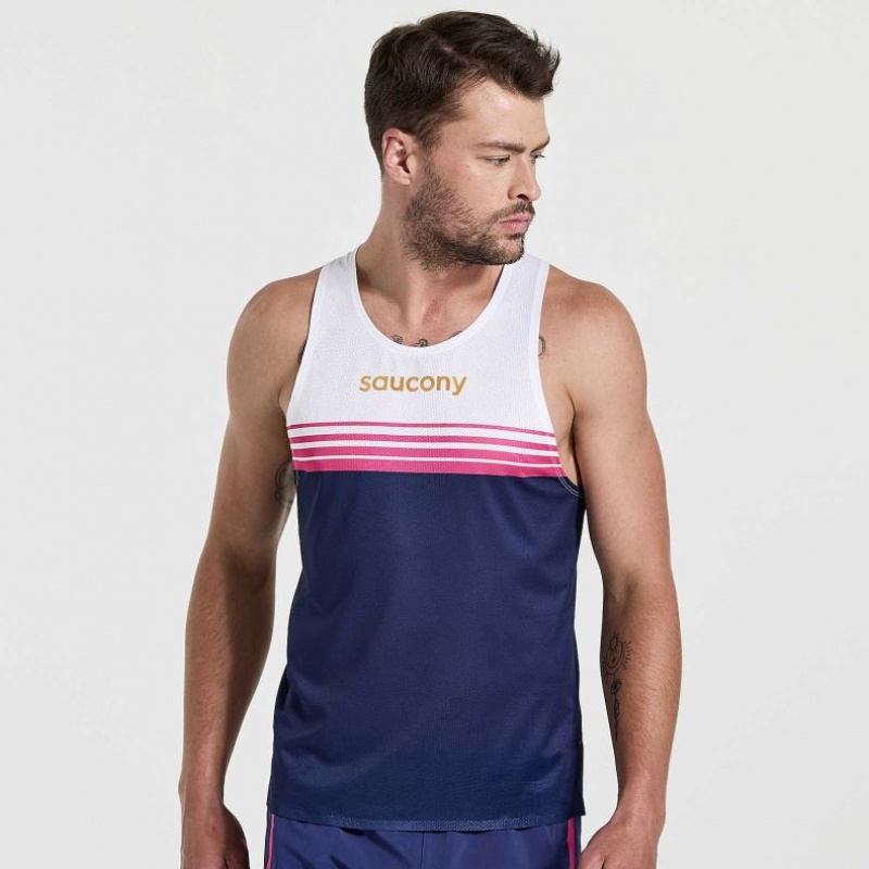 Saucony Elite Men\'s Singlet White / Navy | IRELAND ACDW