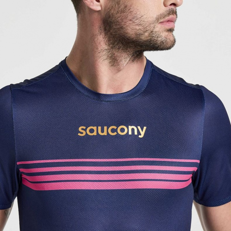 Saucony Elite Short Sleeve Men's T-Shirt Navy | IRELAND ACOG