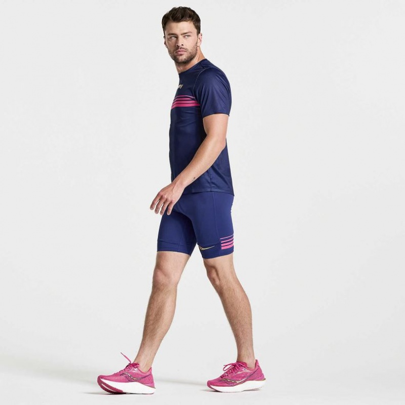 Saucony Elite Short Sleeve Men's T-Shirt Navy | IRELAND ACOG