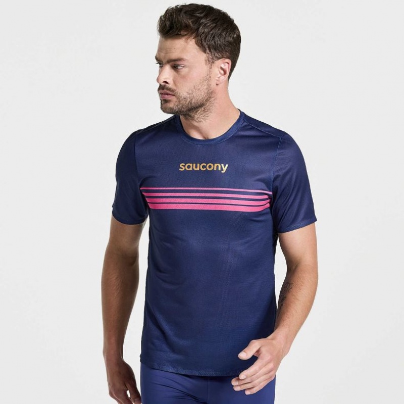 Saucony Elite Short Sleeve Men\'s T-Shirt Navy | IRELAND ACOG