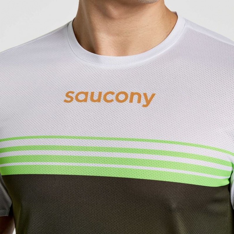 Saucony Elite Short Sleeve Men's T-Shirt White / Black | IRELAND LGMC