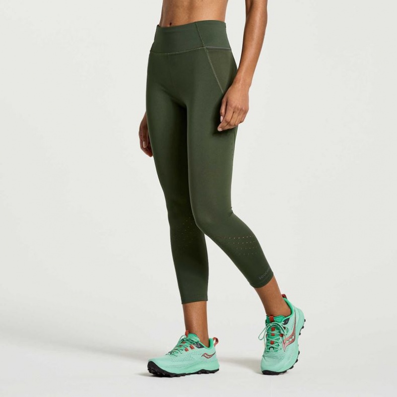 Saucony Explorer Utility Crop Women's Tight Dark Green | IRELAND ZIXJ