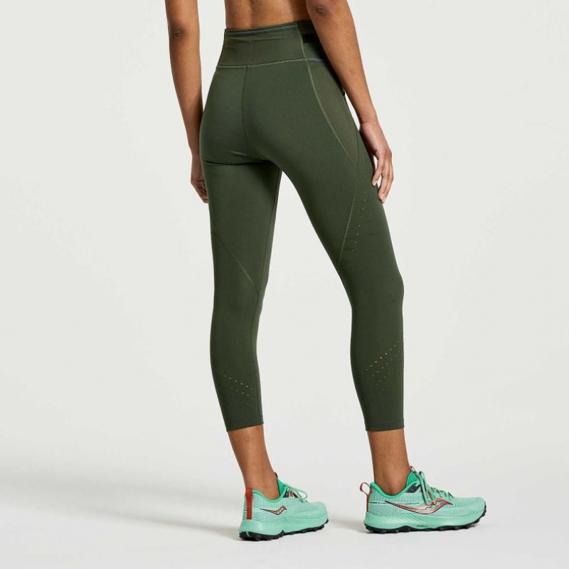 Saucony Explorer Utility Crop Women's Tight Dark Green | IRELAND ZIXJ