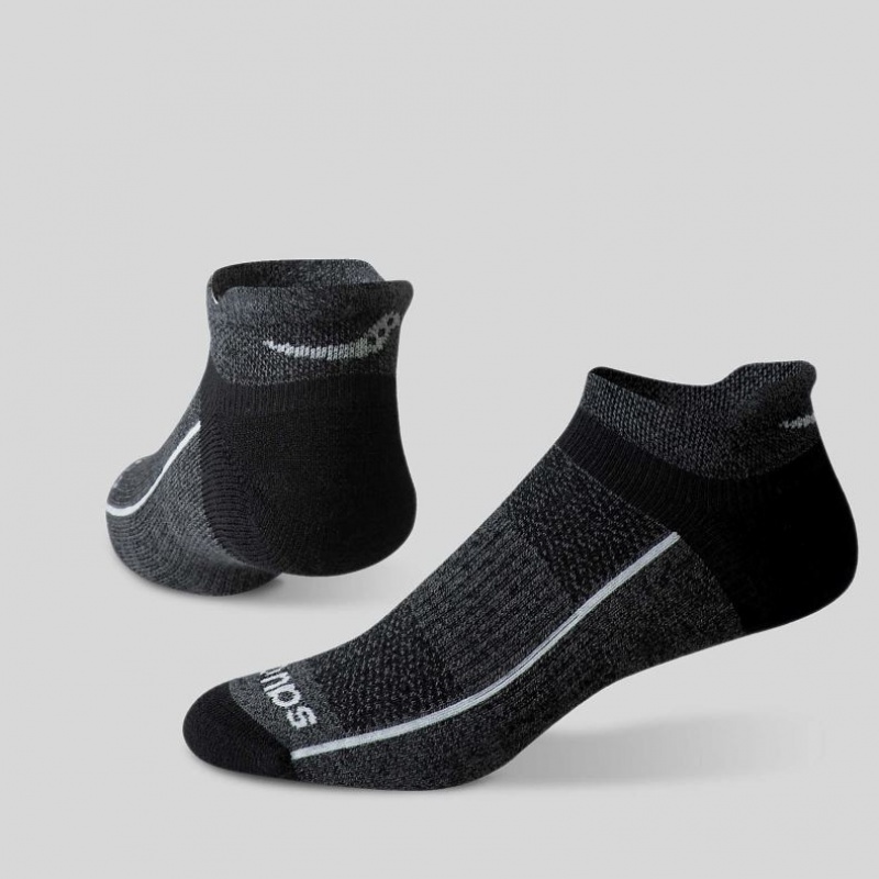 Saucony Inferno Merino Wool Blend No Show 3-Pack Men's Socks Black / Grey | IRELAND RUND