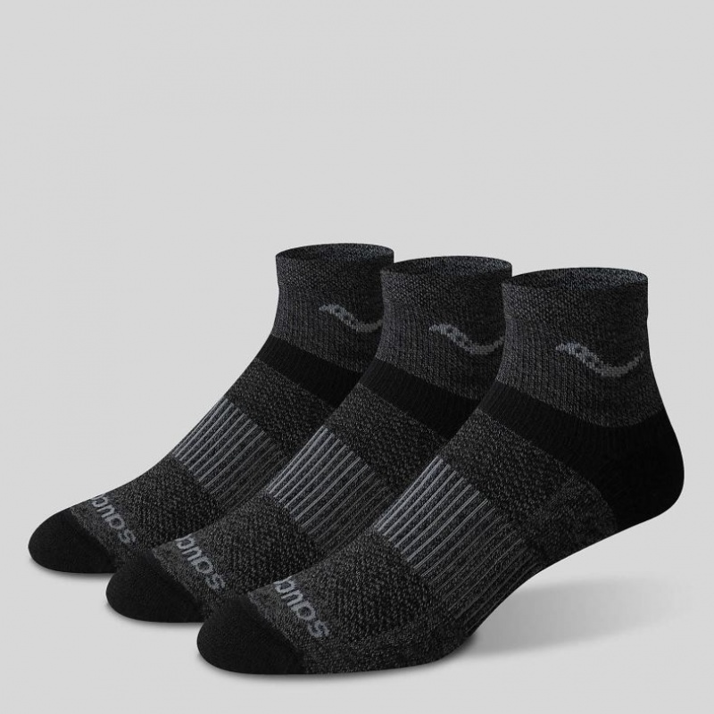 Saucony Inferno Merino Wool Blend Quarter 3-Pack Men's Socks Black | IRELAND AWEZ