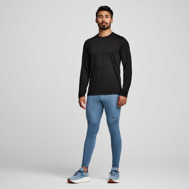 Saucony Peregrine Merino Long Sleeve Men's T-Shirt Black | IRELAND VIMN