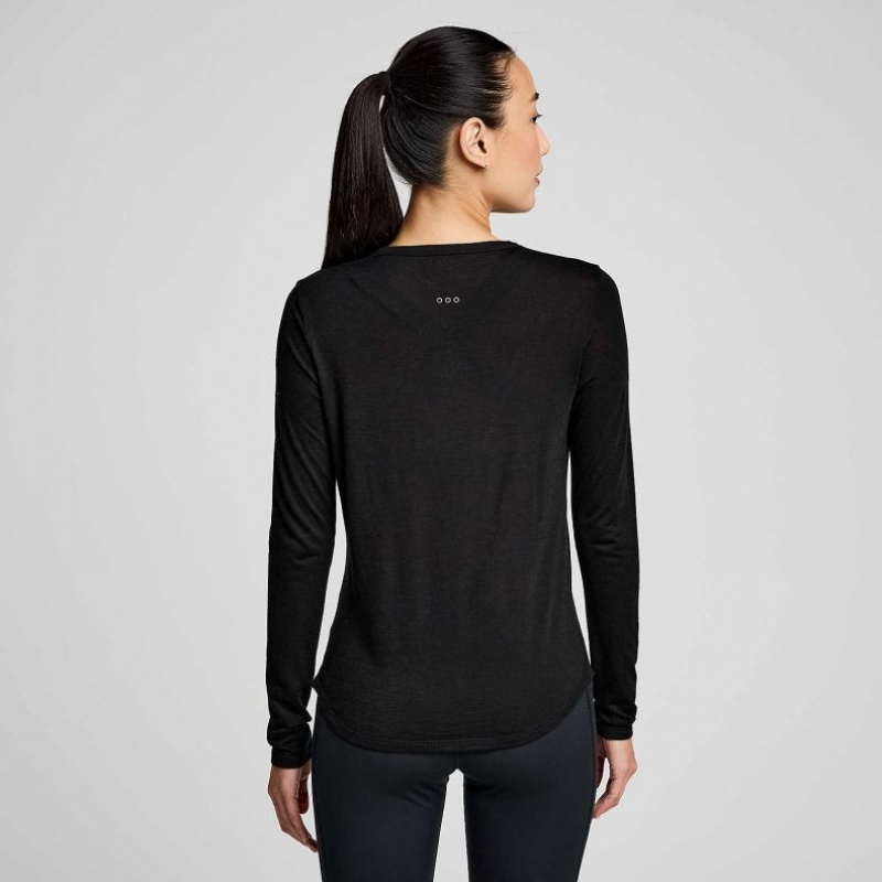 Saucony Peregrine Merino Long Sleeve Women's T-Shirt Black | IRELAND BVHK