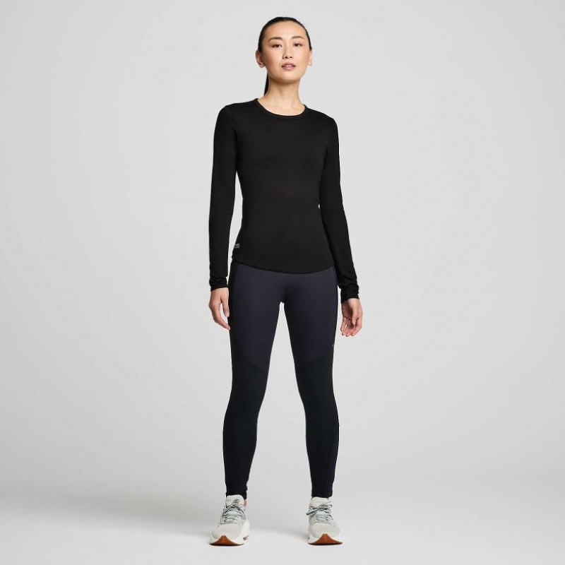 Saucony Peregrine Merino Long Sleeve Women's T-Shirt Black | IRELAND BVHK