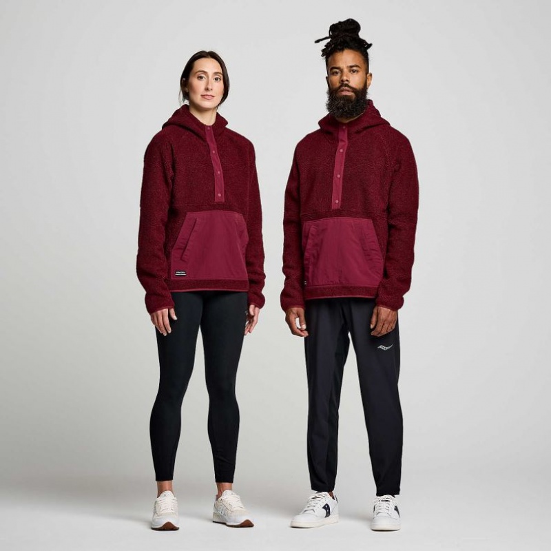 Saucony Recovery Sherpa Pullover Men's Hoodie Burgundy | IRELAND OBQP