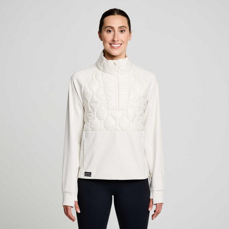 Saucony Solstice Oysterpuff 1/2 Zip Women\'s Sweatshirt White | IRELAND WCDV