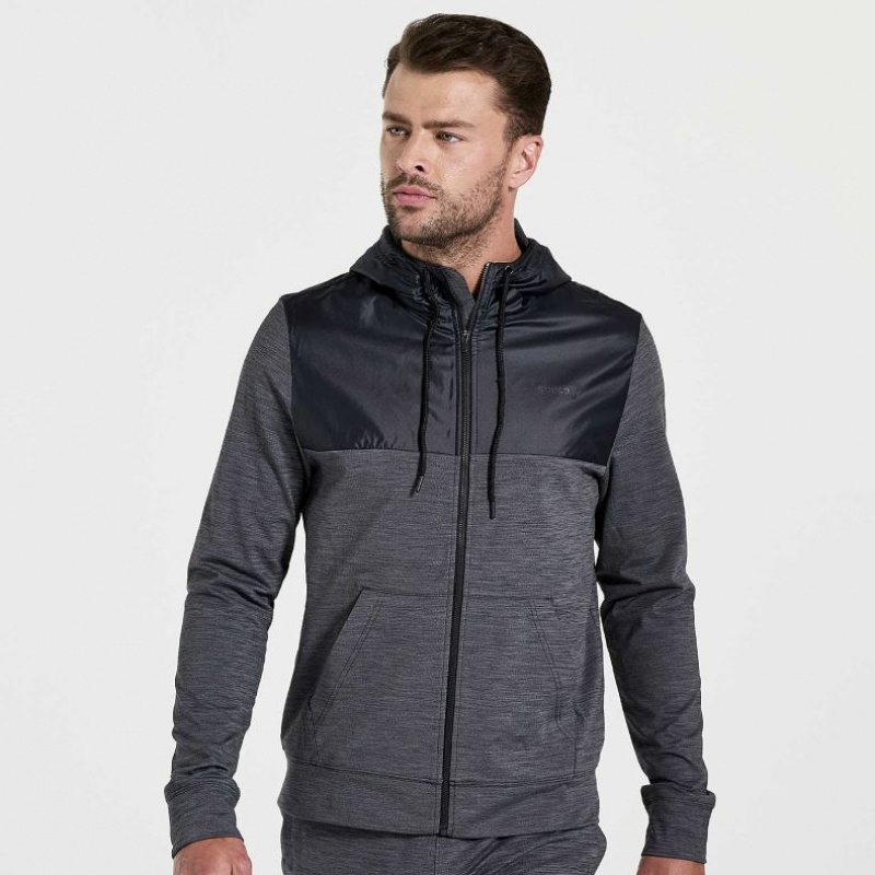 Saucony Solstice Zip Men\'s Hoodie Black | IRELAND FYNT