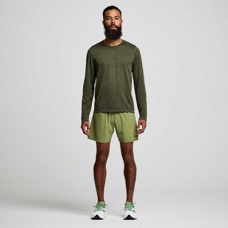 Saucony Stopwatch Graphic Long Sleeve Men's T-Shirt Olive | IRELAND UTBM